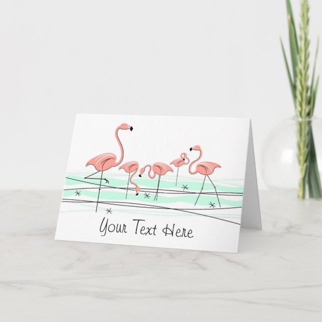Flamingos Ocean Group front text greetings card (Front)