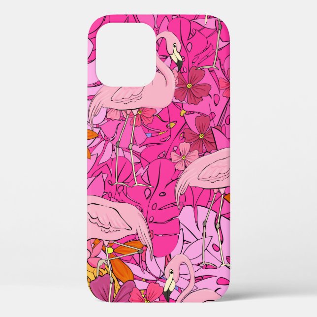 Flamingos on a background of tropical leaves and f Case-Mate iPhone case (Back)