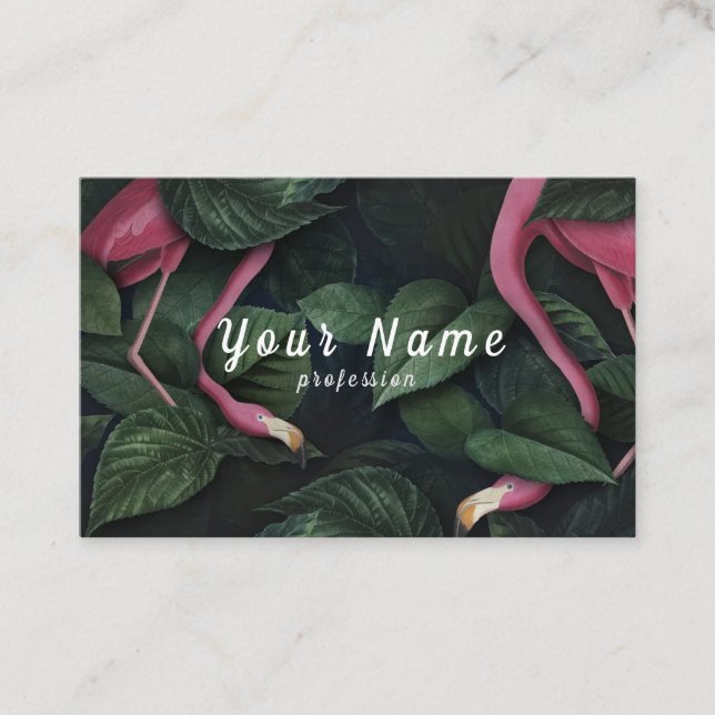 Flamingos on a leafy background business card (Front)