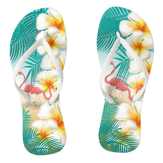 Flamingos on a Teal Tropical Beach Design Jandals (Footbed)