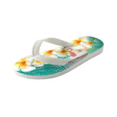 Flamingos on a Teal Tropical Beach Design Kid's Jandals (Angled)