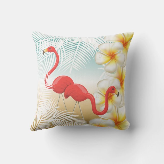 Flamingos on a Tropical Beach Design Outdoor Cushion