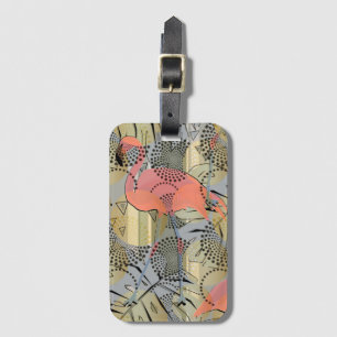 Flamingos on an abstract background. luggage tag