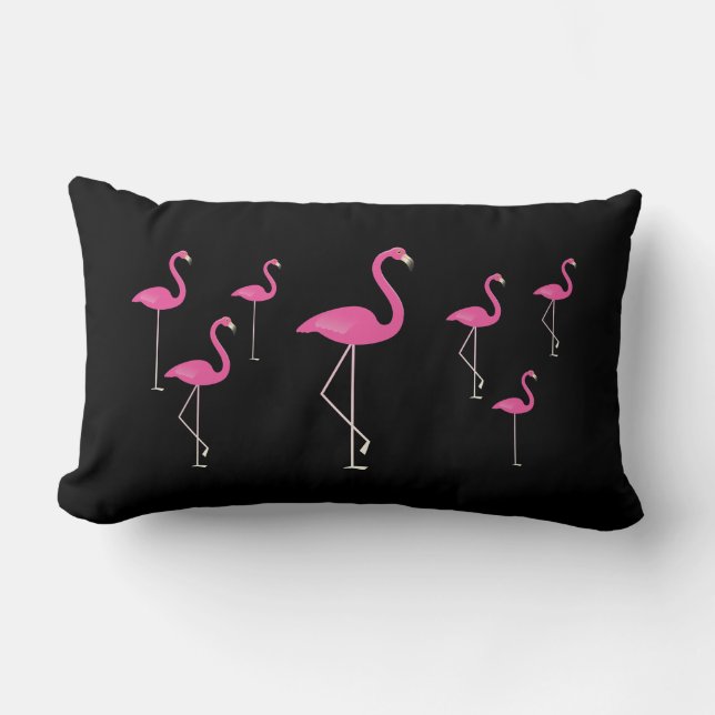Flamingos on Black Lumbar Cushion (Front)