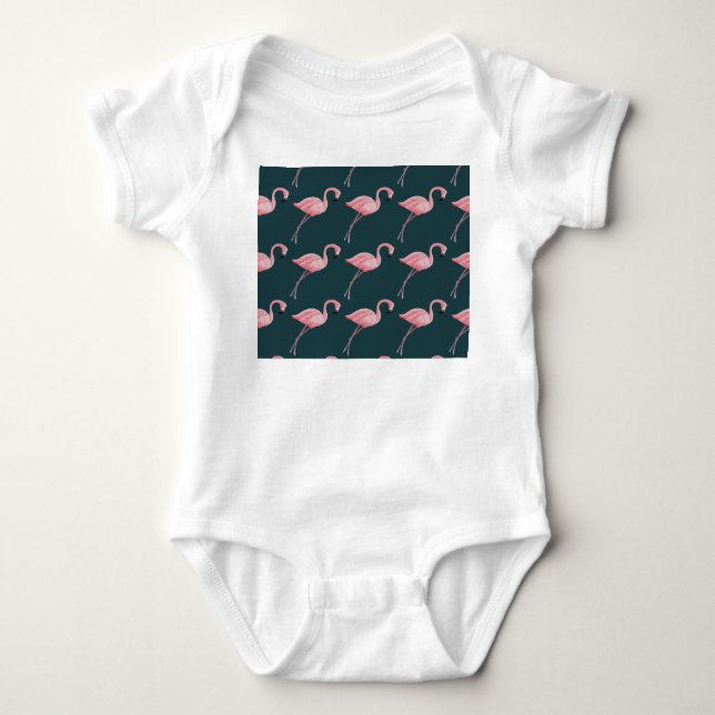 Flamingos on blue, vintage seamless pattern. baby bodysuit (Front)