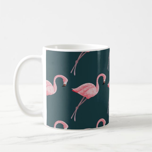 Flamingos on blue, vintage seamless pattern. coffee mug (Left)
