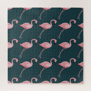 Flamingos on blue, vintage seamless pattern. jigsaw puzzle