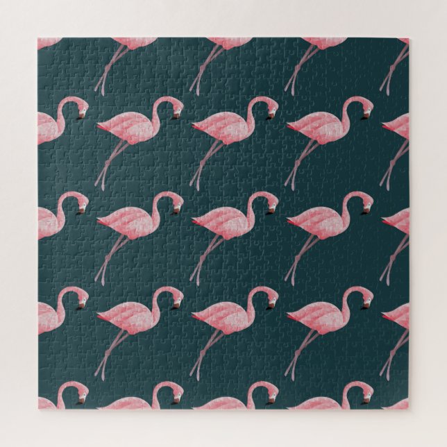 Flamingos on blue, vintage seamless pattern. jigsaw puzzle (Vertical)
