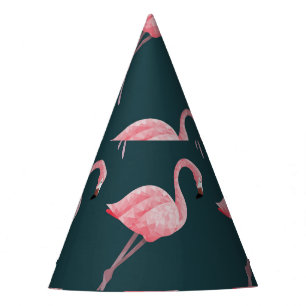 Flamingos on blue, vintage seamless pattern. party hat