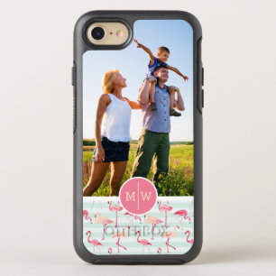 Flamingos On Stripes  Add Your Photo & Monogram OtterBox Symmetry iPhone 8/7 Case