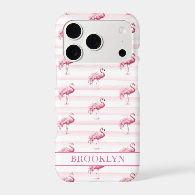 Flamingos on Watercolor Stripes Monogrammed (Back)
