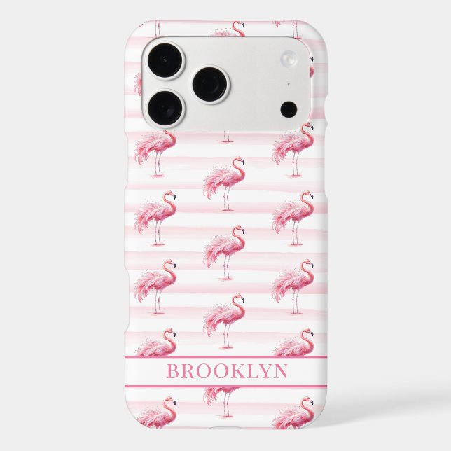 Flamingos on Watercolor Stripes Monogrammed (Back)