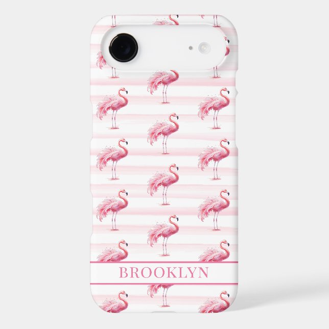 Flamingos on Watercolor Stripes Monogrammed (Back)