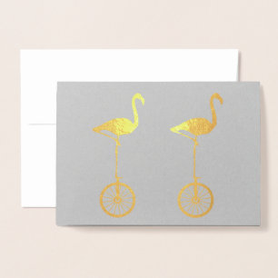Flamingos on Wheels Quirky Silhouette Foil Card