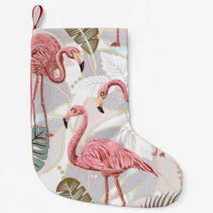 Flamingos, palm leaves: vintage pattern. small christmas stocking