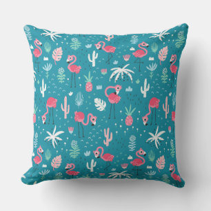 Flamingos, Palms and Pineapples Tropical  Cushion