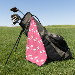 Flamingos Pattern White on Pink Golf Towel