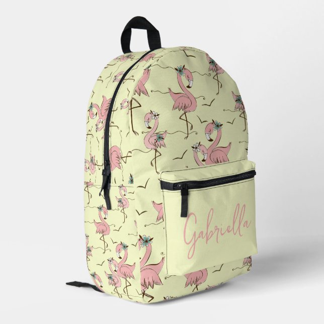 Flamingos Personalised  Printed Backpack (Back Corner Left)