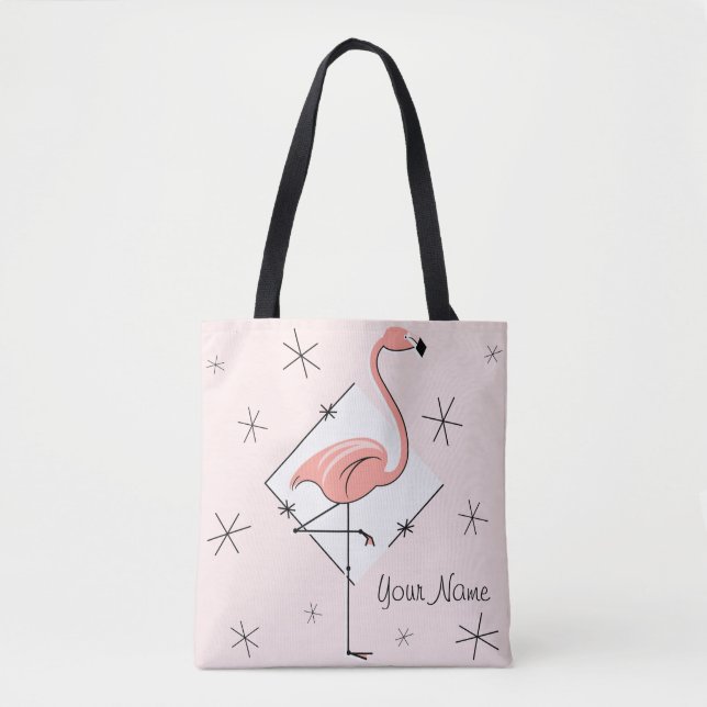 Flamingos Pink diamond name all over tote bag (Front)