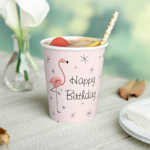 Flamingos Pink Happy Birthday Paper Cups