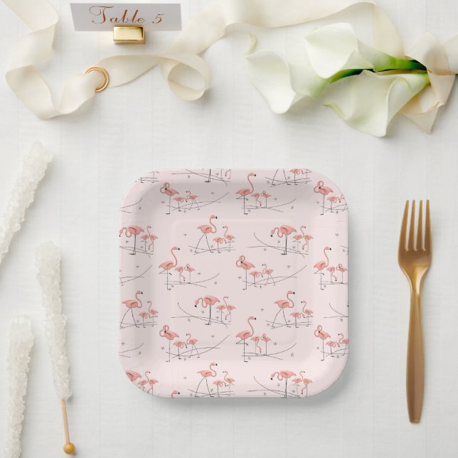 Flamingos Pink Multi square Paper Plate (Wedding)