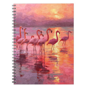 Flamingos Pink Sunset Water Reflection Art Notebook
