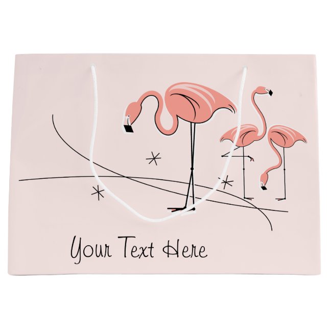 Flamingos Pink Trio 3 Text gift bag large (Front)