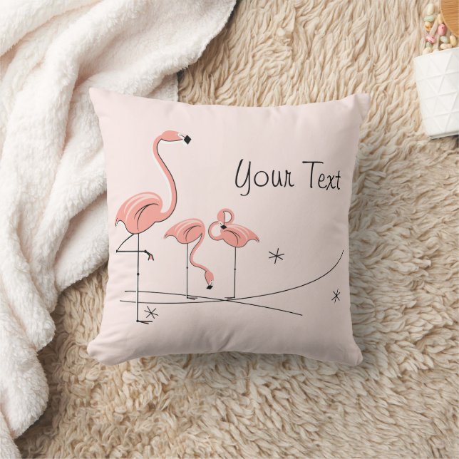 Flamingos Pink Trio 4 'Your Text' square Cushion (Blanket)