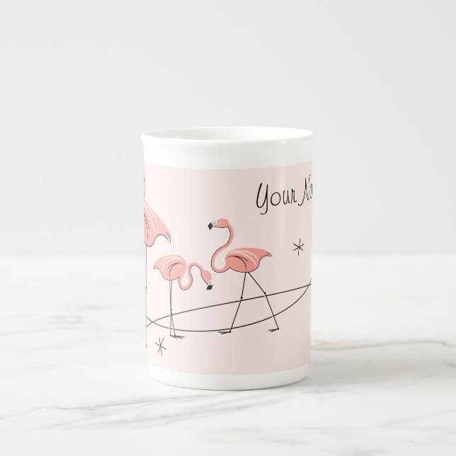 Flamingos Pink Trio Name bone china mug (Front)