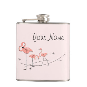 Flamingos Pink Trio Name wrapped flask