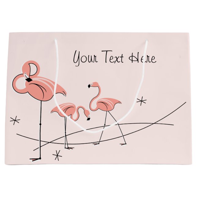Flamingos Pink Trio Text gift bag large (Front)