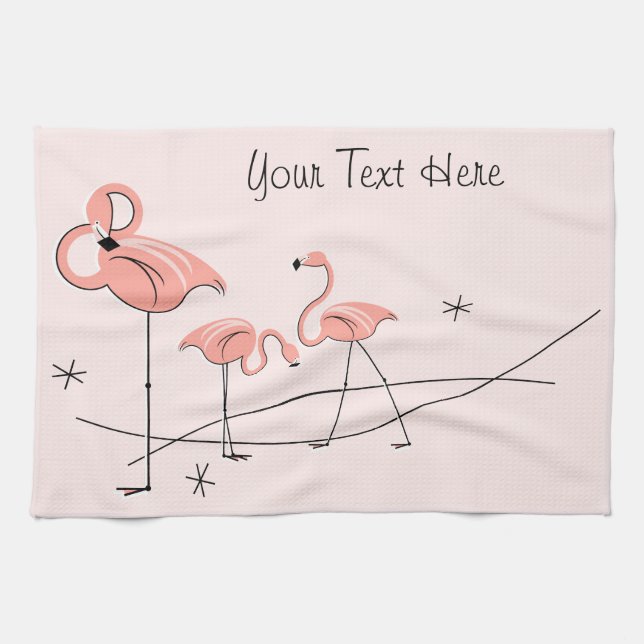 Flamingos Pink Trio Text kitchen towel (Horizontal)