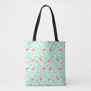 Flamingos Retro Green Multi all over tote bag