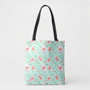 Flamingos Retro Green Multi coral check back Tote Bag
