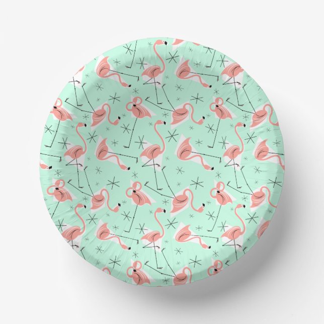 Flamingos Retro Green Multi Paper Plate (Front)