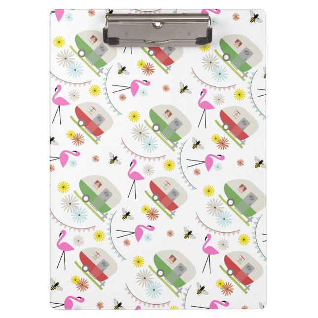 Flamingos + Retro Trailers Pattern Clipboard (Front)