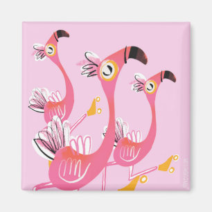 Flamingos Roller Skating  Magnet