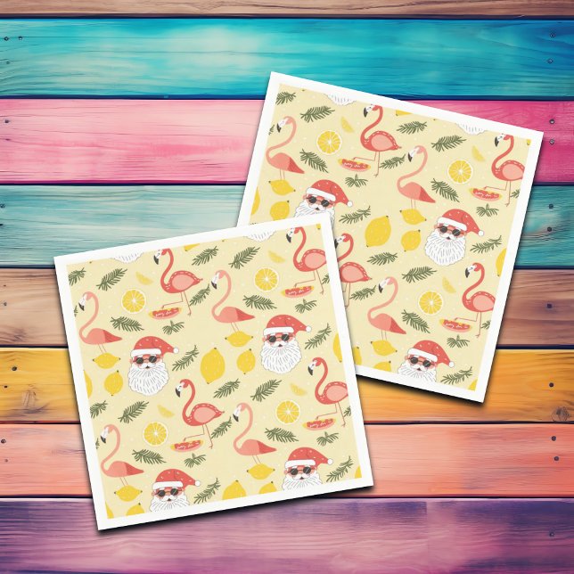 Flamingos & Santa Christmas in July Party Napkin (Creator Uploaded)