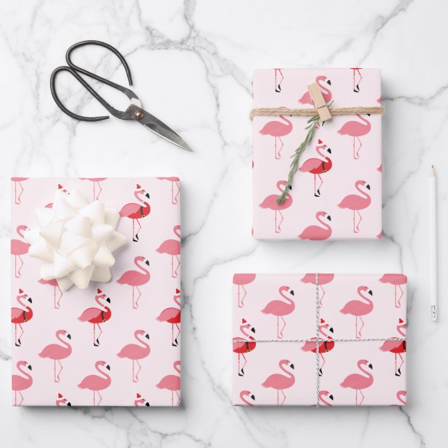 Flamingos Santa Pink Flamingo Pattern Christmas Wr Wrapping Paper Sheet (Front)