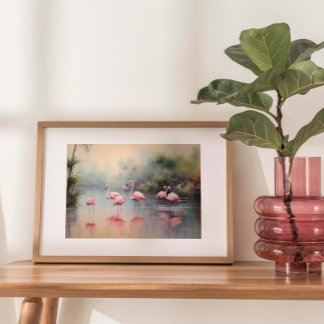 Flamingos Seascape Jungle Watercolor Print