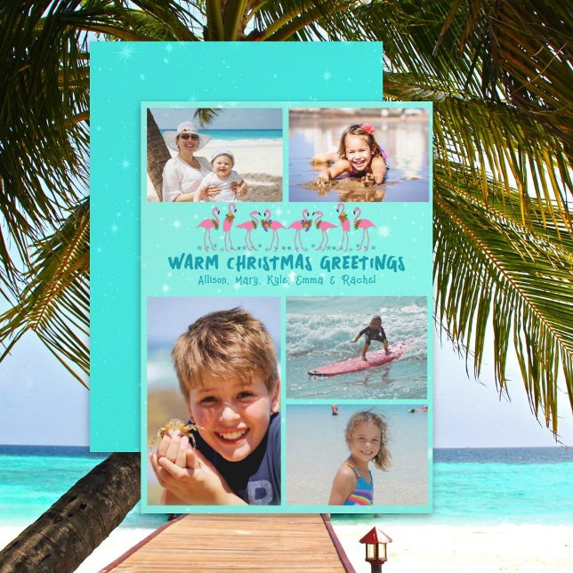 Flamingos Stars Christmas Photo Collage Flat Card (Creator Uploaded)