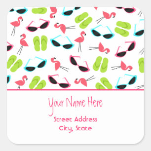 Flamingos & Sunglasses Address Sticker