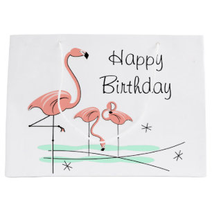 Flamingos Trio 4 Happy Birthday gift bag large