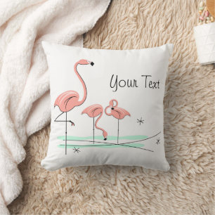 Flamingos Trio 4 Text coral check back square Cushion