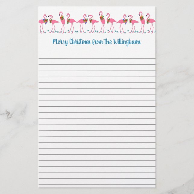 Flamingos Tropical Christmas Letter Lined Paper (Front)