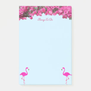 Flamingos & Tropical Flowers on light blue Post-it Notes