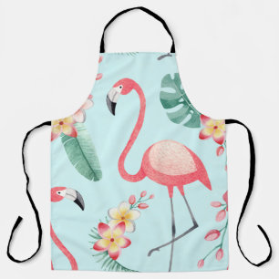 Flamingos Tropical Flowers Watercolor Pattern Apron