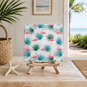 Flamingos Tropical Palmetto Leaf Fronds Tile