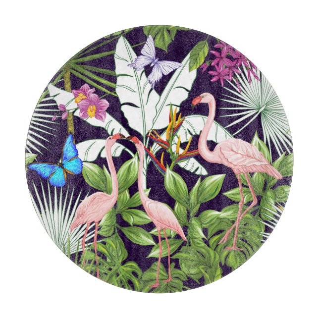 Flamingos, tropical plants: vintage pattern. cutting board (Front)