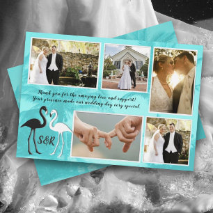 Flamingos Tropical Wedding Photo Collage Thank You Card